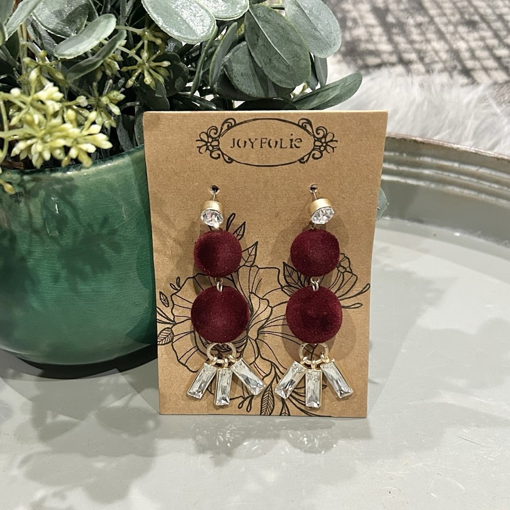 Joyfolie Norah Earrings In Plum-‎ Tassel -Gold- Clear Jewels- NEW